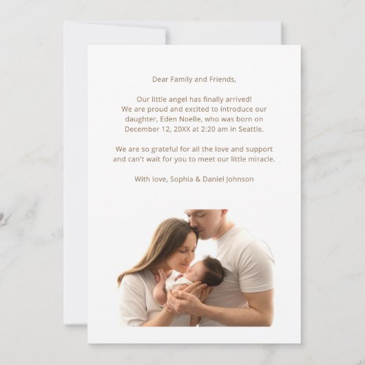 Einfache moderne Elegant Brown Script Baby Girl Bi Ankündigung (Rückseite)