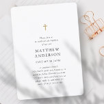 Einfache moderne Elegant Cross Baby Boy Taufe Einladung<br><div class="desc">Design besteht aus einfachen Typografie mit Sans Serif und Serif Schriftart. Fügen Sie ein benutzerdefiniertes Foto hinzu.</div>