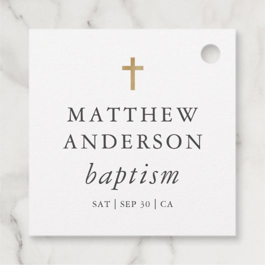 Einfache moderne Elegant Cross Baby Taufe Geschenkanhänger (Rückseite)