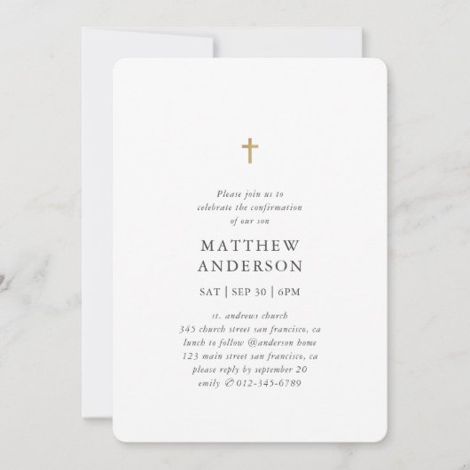 Einfache moderne Elegant Cross Boy Bestätigung Einladung (Vorderseite)