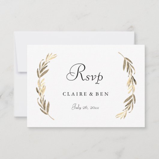 Einfache moderne Elegant Gold Leaf Wedding RSVP Karte (Vorderseite)