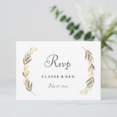 Einfache moderne Elegant Gold Leaf Wedding RSVP Karte (Stehend Vorderseite)