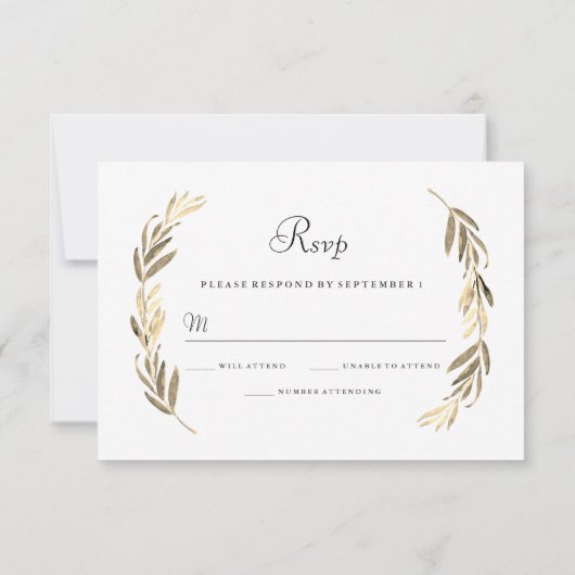 Einfache moderne Elegant Gold Leaf Wedding RSVP Karte (Rückseite)