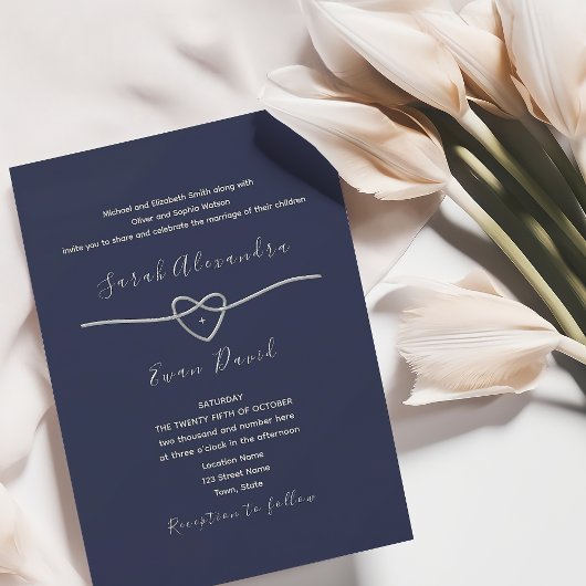 Einfache moderne Elegant Navy Blue Wedding Einladung
