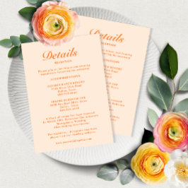 Einfache moderne Elegant Patel Peach Wedding Detai Begleitkarte