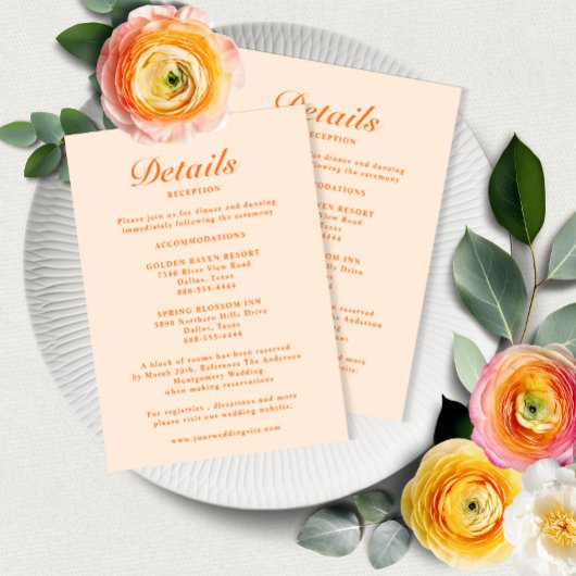 Einfache moderne Elegant Patel Peach Wedding Detai Begleitkarte