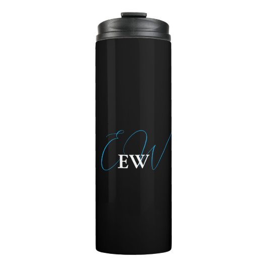Einfache Moderne Elegant Schwarz/Weiß Mit Monogram Thermosbecher (Vorderseite)