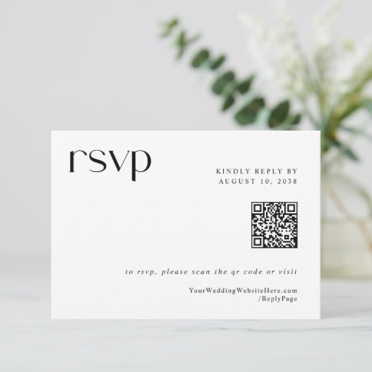 Einfache moderne Elegant Wedding QR Code RSVP Card (Stehend Vorderseite)