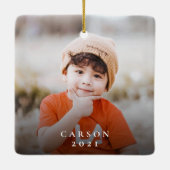 Einfache Moderne Elegante 2 Foto Weihnachten Keramikornament (Rückseite)