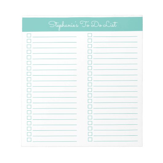 Einfache moderne Elegante Aqua Zwei Spalten Checkl Notizblock (Vorderseite)