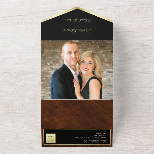 Einfache moderne Elegante Black Gold Hochzeit All In One Einladung (Außenbereich)