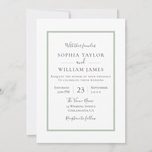 Einfache moderne, elegante Border Script Hochzeit Einladung (Vorderseite)