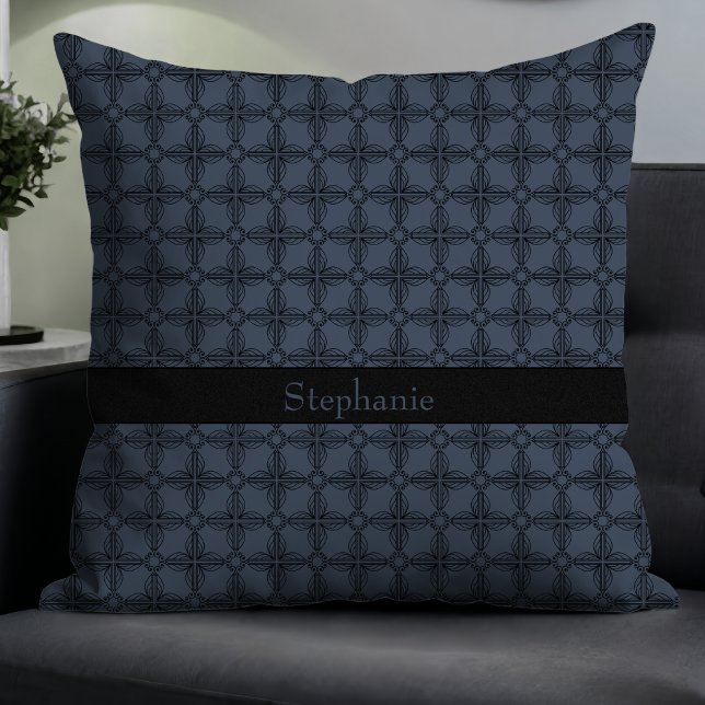 Einfache moderne, elegante Floral Monogram Blue Gr Kissen (Von Creator hochgeladen)