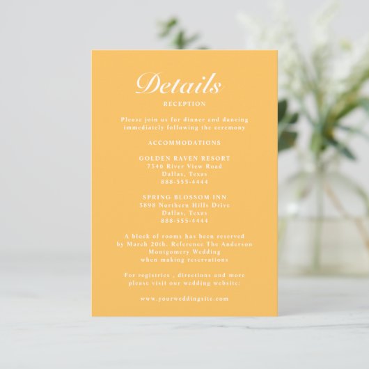 Einfache, moderne, elegante, hellgelbe Hochzeit - Begleitkarte (Stehend Vorderseite)