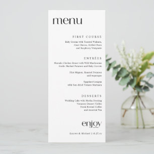 Einfache moderne elegante Hochzeit Menükarte