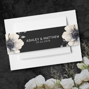 Einfache moderne elegante schwarze Blumenhochzeit Einladungsbanderole