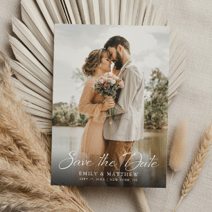Einfache moderne elegante Skript-Foto-Hochzeit Save The Date