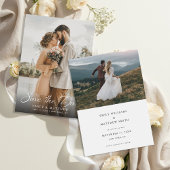 Einfache moderne elegante Skript-Foto-Hochzeit Save The Date