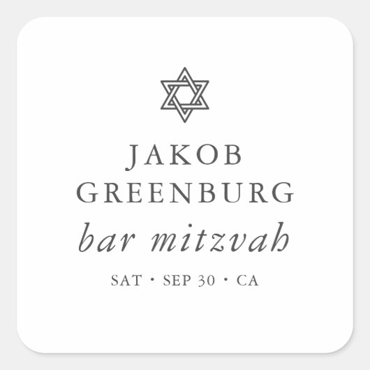 Einfache Moderne Elegante Star von David Bar Mitzv Quadratischer Aufkleber (Vorderseite)