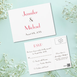 Einfache moderne, elegante White Wedding Response  Postkarte