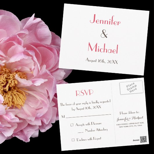 Einfache moderne, elegante White Wedding Response Postkarte