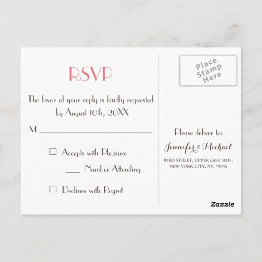 Einfache moderne, elegante White Wedding Response Postkarte (Rückseite)