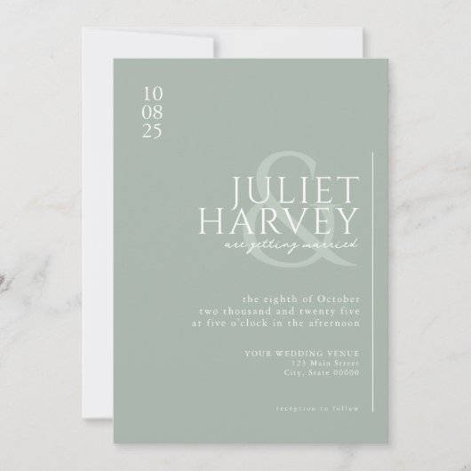 Einfache moderne Elegantsage Grüne Hochzeit Einladung (Vorderseite)