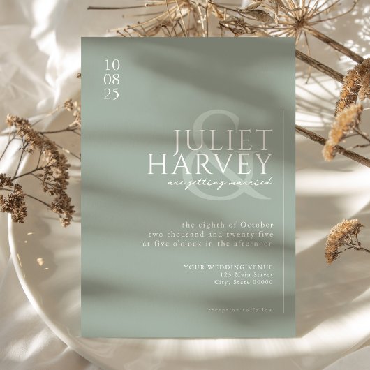 Einfache moderne Elegantsage Grüne Hochzeit Einladung