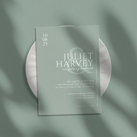 Einfache moderne Elegantsage Grüne Hochzeit Einladung