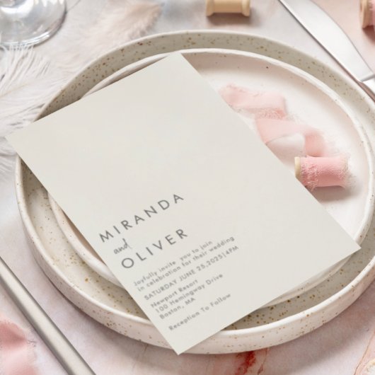 Einfache moderne Elfenbeinmonogramm-Hochzeit Einladung