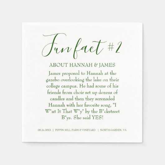 Einfache moderne Emerald Green Fun Fakt 2 Hochzeit Serviette (Vorderseite)