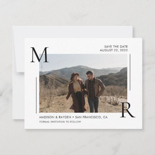 Einfache moderne erste Monogramm mit Foto Save The Date (Vorderseite)