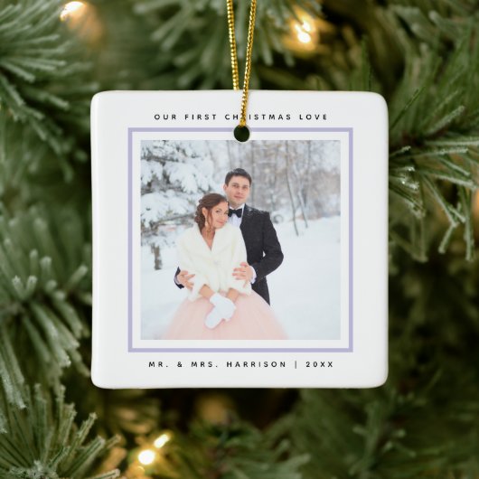 Einfache Moderne Erste Weihnachten Mr. und Mrs. 2 Keramikornament (Baum)