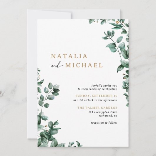 Einfache moderne Eukalyptus-Grüne | Lässige Hochze Einladung (Vorderseite)