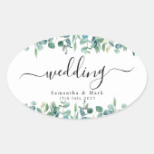 Einfache moderne Eukalyptus-Hochzeit Ovaler Aufkleber (Vorderseite)
