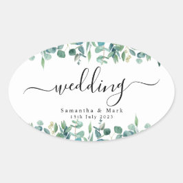 Einfache moderne Eukalyptus-Hochzeit Ovaler Aufkleber