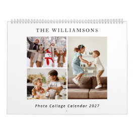 Einfache moderne Familiens Fotocollage Schwarz Wei Kalender