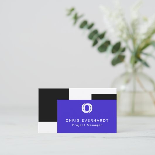 Einfache moderne Farbblöcke Blau, Schwarz und Weiß Visitenkarte (Stehend Vorderseite)