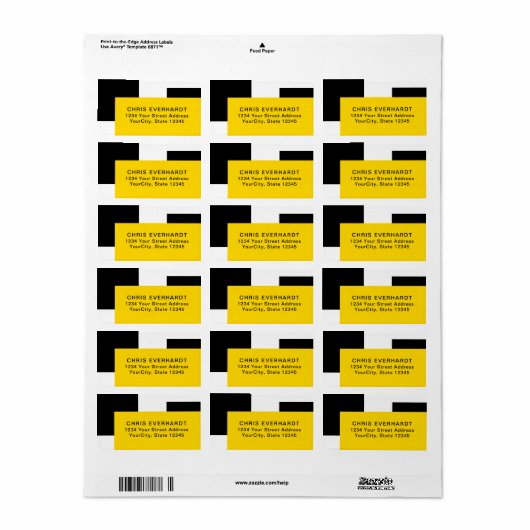 Einfache, moderne Farbblöcke Gelb, Weiß und Schwar Adressaufkleber (Vorne)