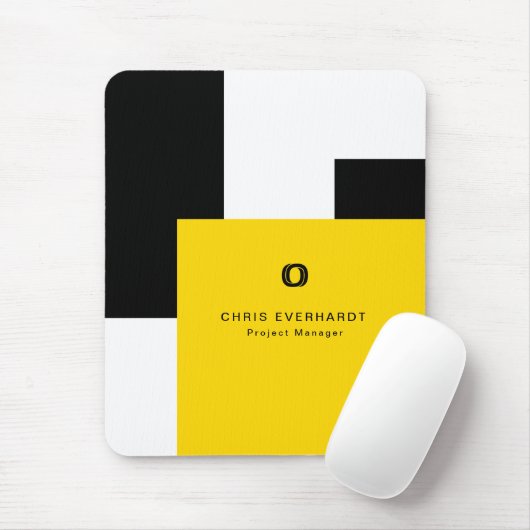 Einfache, moderne Farbblöcke Gelb, Weiß und Schwar Mousepad (Mit Mouse)