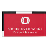 Einfache, moderne Farbblöcke rot, weiß und schwarz Namenschild (Vorderseite)