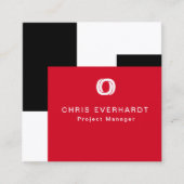 Einfache, moderne Farbblöcke rot, weiß und schwarz Quadratische Visitenkarte (Vorderseite)
