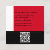 Einfache, moderne Farbblöcke rot, weiß und schwarz Quadratische Visitenkarte (Rückseite)