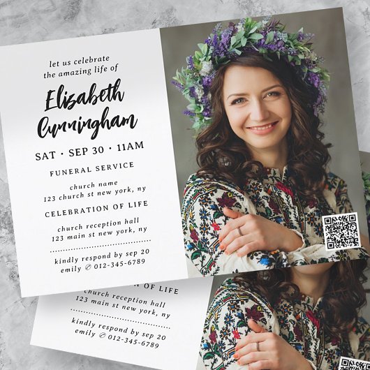 Einfache moderne Feier zur Beerdigung des Lebens Einladung