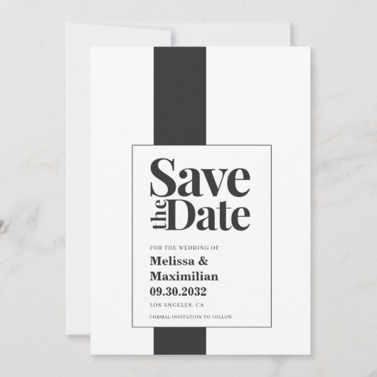 Einfache moderne, fett schwarz-weiß minimale Hochz Save The Date (Vorderseite)