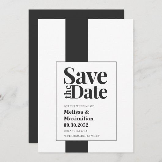 Einfache moderne, fett schwarz-weiß minimale Hochz Save The Date (Vorne/Hinten)
