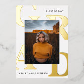 Einfache moderne, fette Briefe Foto Abschluss Foil Folieneinladung (Vorderseite)