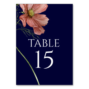 Einfache moderne florale Navy-Tischkarte Tischnummer