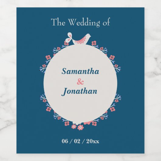 Einfache moderne Folk Style Blue Wedding Weinetikett (Einzelnes Label)