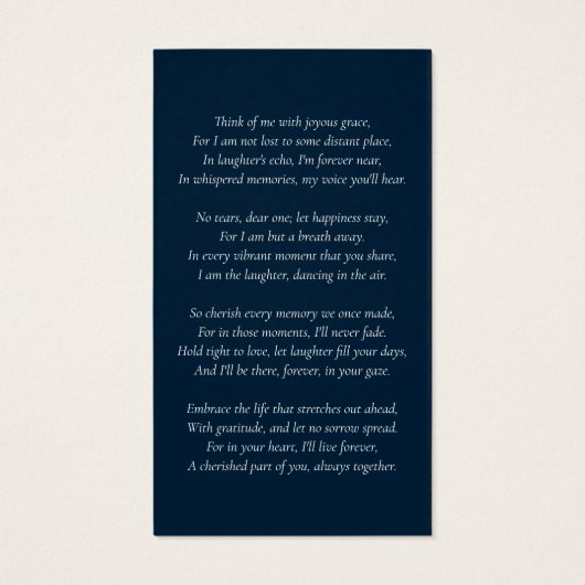 Einfache moderne Foto Beerdigungskarte (Rückseite)